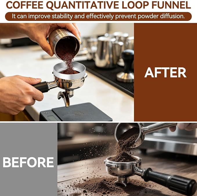 58mm Portafilter Funnel with Magnetic, Aluminum Magnetic Coffee Dosing Ring - Image 5