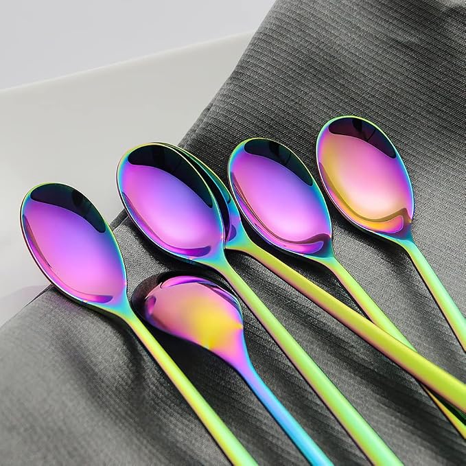 Long Handle Spoon, Rainbow Ice Tea Spoon, AOOSY 9-inch Premium 18/10 Stainless - Image 3