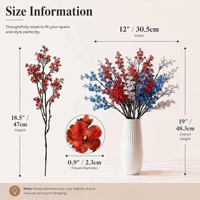 Mandy's 6 Bundles Artificial Red White Blue Baby’s Breath Flowers | 18.5 Inch - Image 3