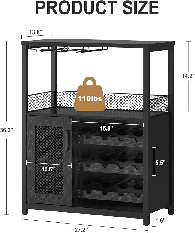 Jojoka LED Lighted 3-Tier Wine Bar Cabinet, Freestanding Sideboard Buffet - Image 2