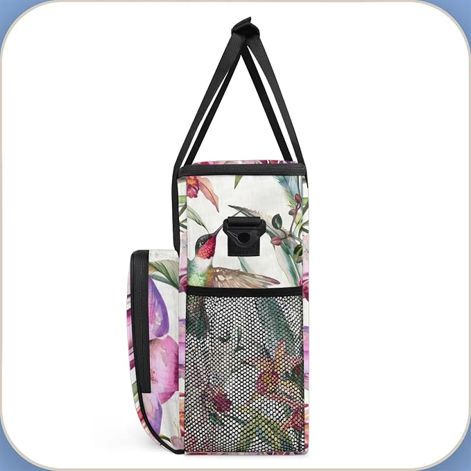 Hummingbird Hibiscus Flower Coffee Maker Carring Bag, Large Insulated Storage - Image 4