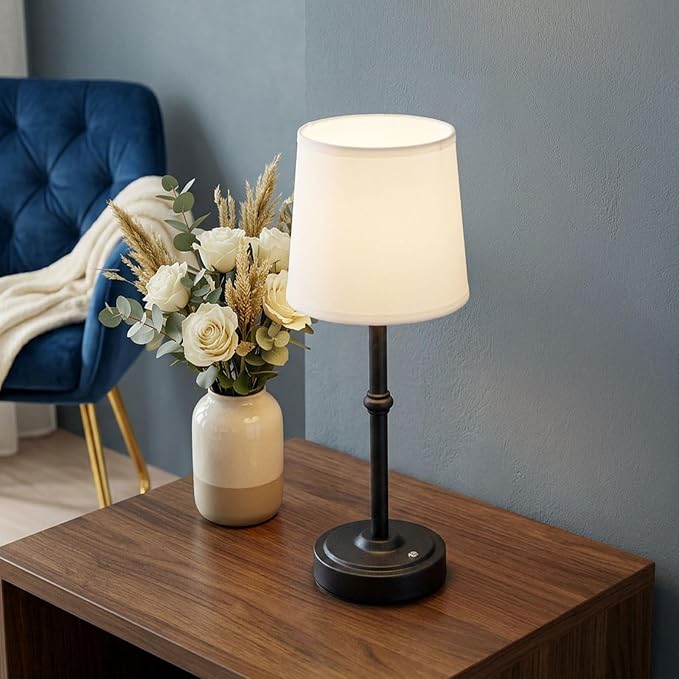 Rechargeable Cordless Table Lamp Black: 6000mAh Battery Operated Light by FenFud