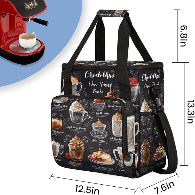 Coffee Cup Theme Coffee Maker Carring Bag, Large Insulated Storage Organizer - Image 2