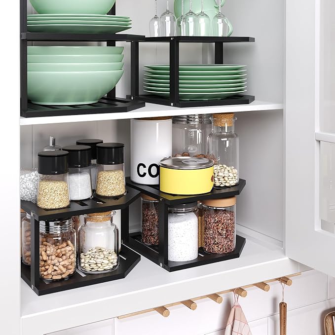 VERTORGAN Bamboo Corner Shelf, 2 Tier Plate Organizer - Image 4