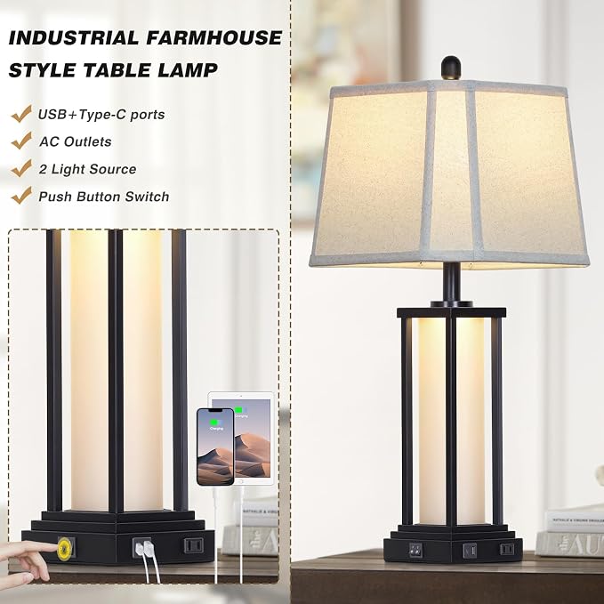 Cinkeda 27" Tall Vintage Table Lamp Set of 2 - Image 6