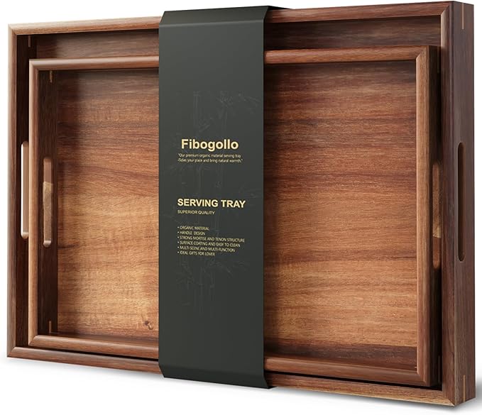 Fibogollo Set of 2 Acacia Wood Serving Tray by Fibogollo
