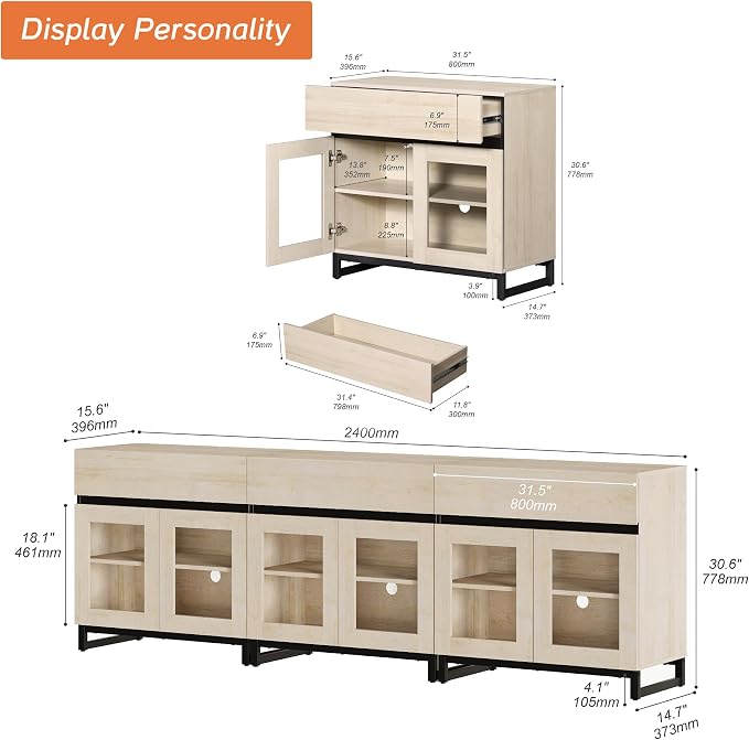 WAMPAT Sideboard Buffet Cabinets, Modern Credenza Sideboard - Image 2