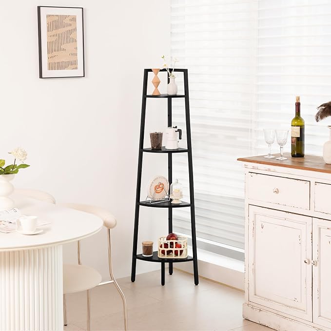 Yoobure 4‑Tier Corner Shelf – Sturdy Metal Frame & Wood Ladder Bookshelf - Image 7