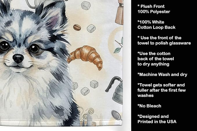 Caroline's Treasures Blue Merle Pomeranian Coffee Bar Kitchen Towel Velour - Image 4