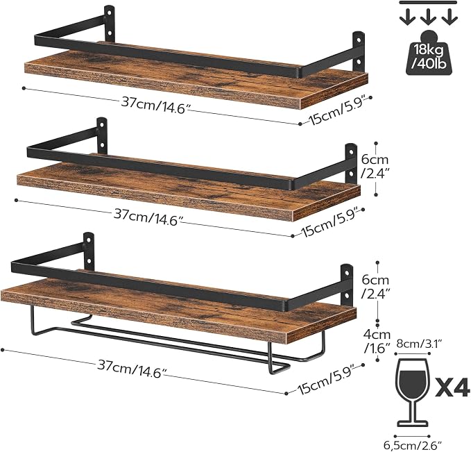 HOOBRO Wall Mounted Wine Rack 3 Pack, Wine Rack - Image 3