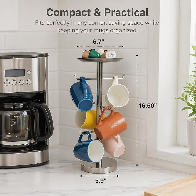Coffee Mug Tree, Cup Holder for 6 Cups, - Image 4