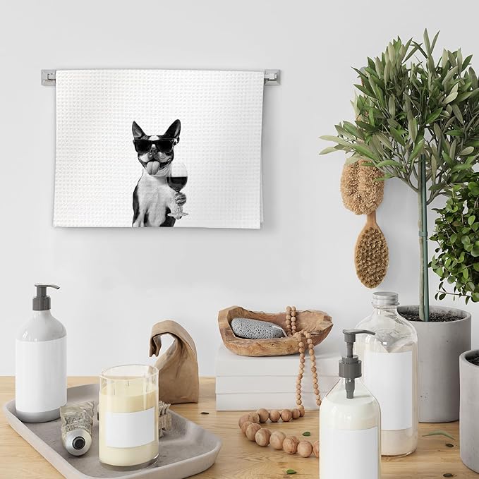 Boston Terrier Gifts Wine Kitchen Towels Set of 2, Funny Boston Terrier Dog - Image 4