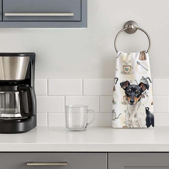 Caroline's Treasures Black and White Rat Terrier Coffee Bar Kitchen Towel - Image 3