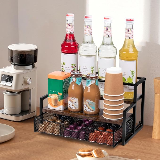 Coffee Syrup Organizer for Coffee Bar, 3-Tier Metal Station - Image 2