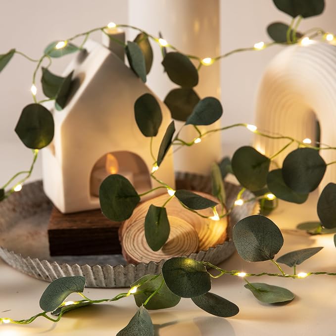 Vine with Fairy Lights, 33ft 100 LEDs Vine Lights Eucalyptus Battery Operated - Image 2
