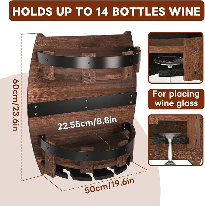 Whiskey Barrel Rack, Vintage Wall Mounted Wine Rack - Image 2