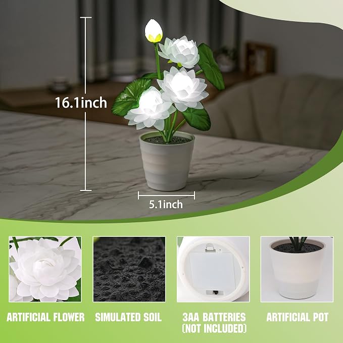 Artificial White Lotus Flower Lamp Flower Night Light - Image 7