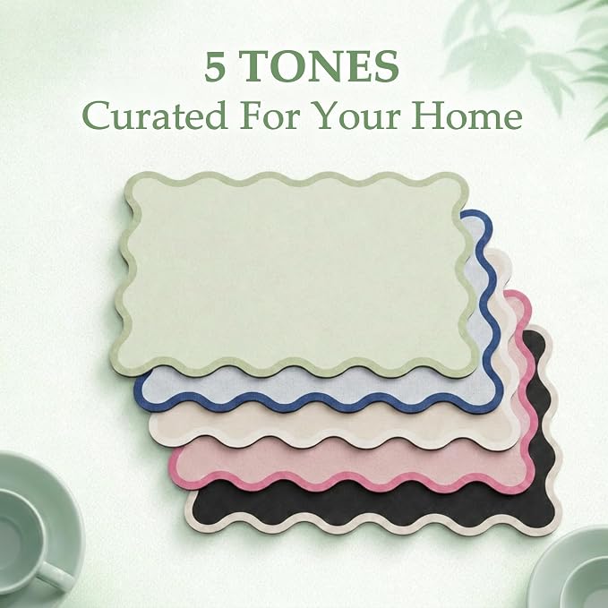 Scalloped Dish Drying Mat for Kitchen Counter, Absorbent Easy Clean Non-slip - Image 6