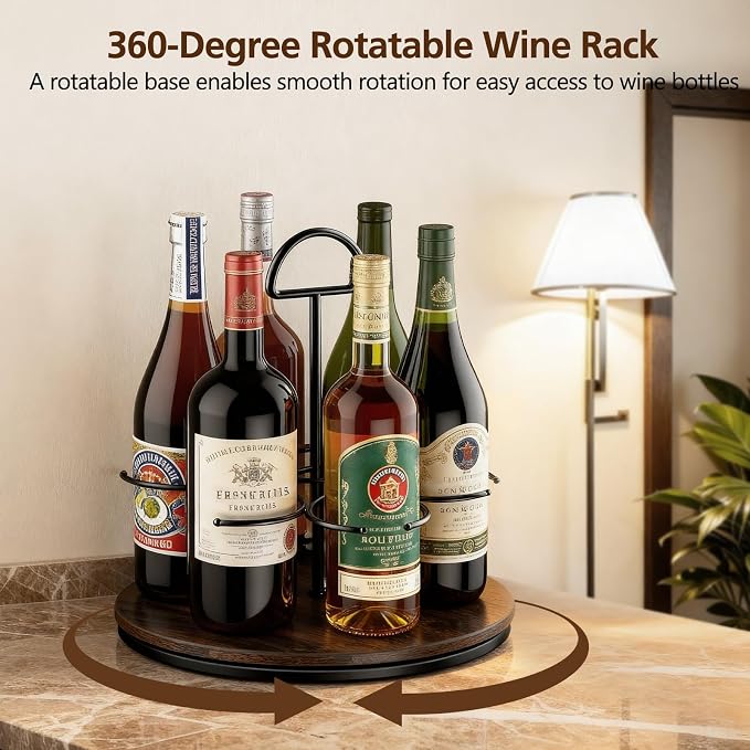 360° Rotating Wine and Coffe Syrup Bottle Rack, 6-Bottle Countertop Organizer - Image 5