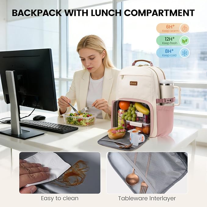 LOVEVOOK Lunch Backpack with Lunch Compartment, 15.6 Inch Laptop Work Travel - Image 2