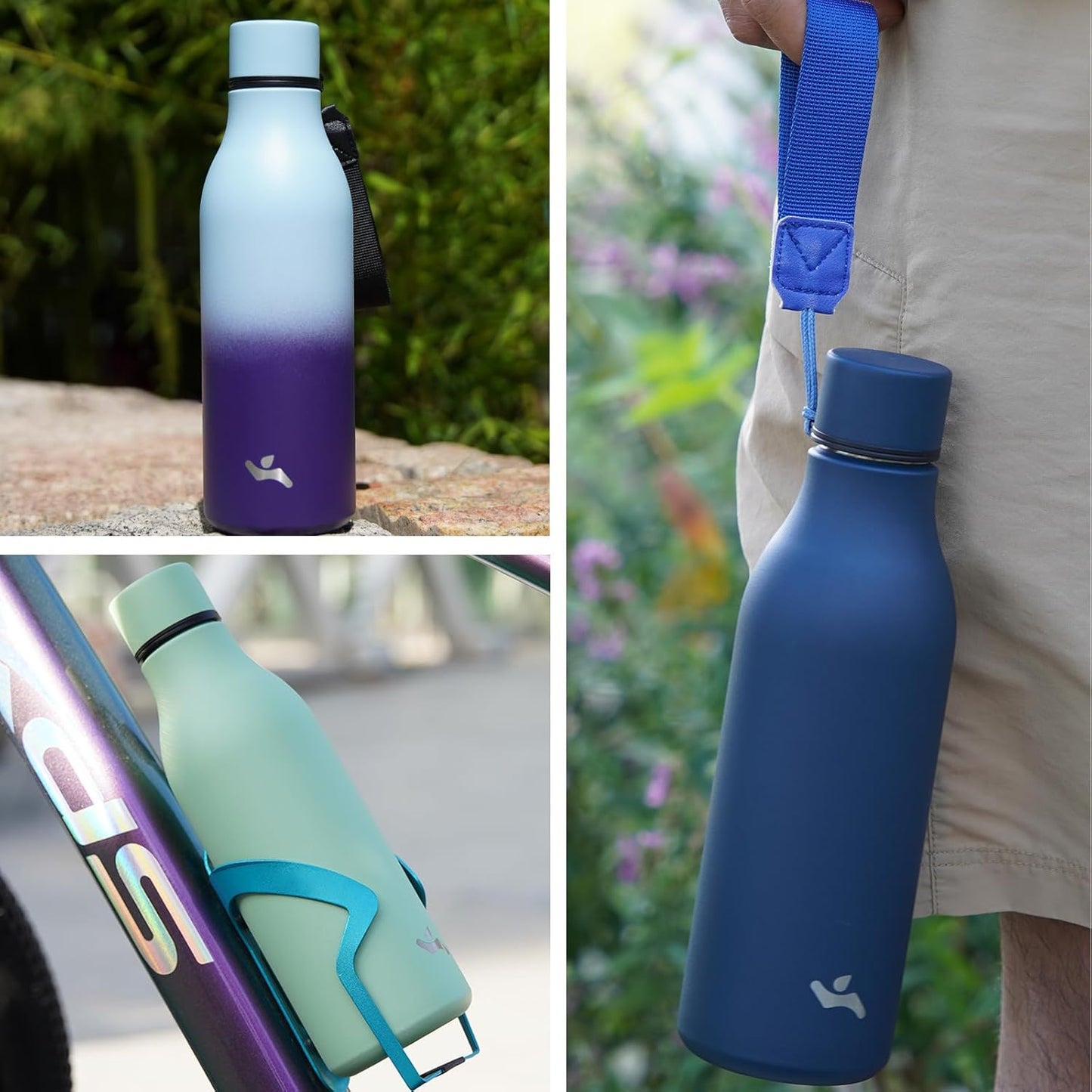 Insulated Water Bottle with Strap,25 oz Double Wall Stainless Steel Vacuum Bottles Metal Water Flask,Light Pink