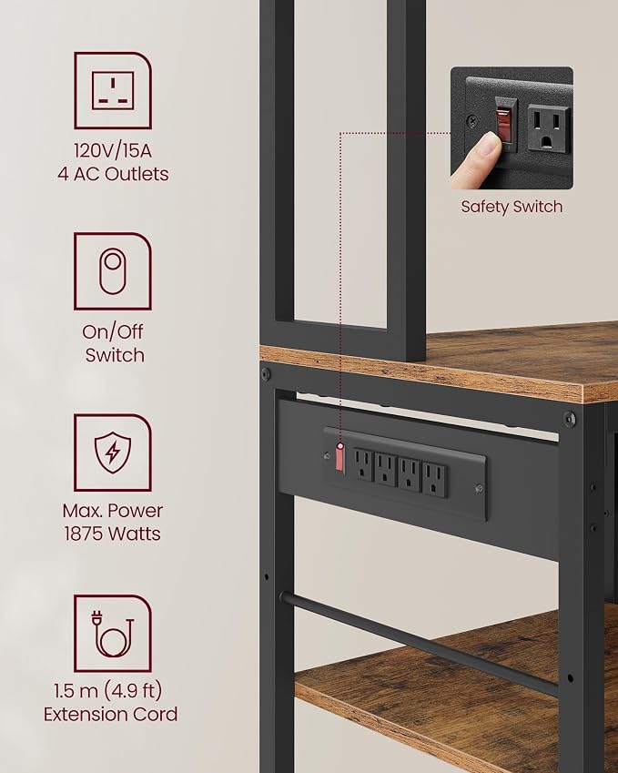 VASAGLE Bakers Rack with Charging Station, Coffee Bar, 15.7 x 31.5 x 71 Inches - Image 5