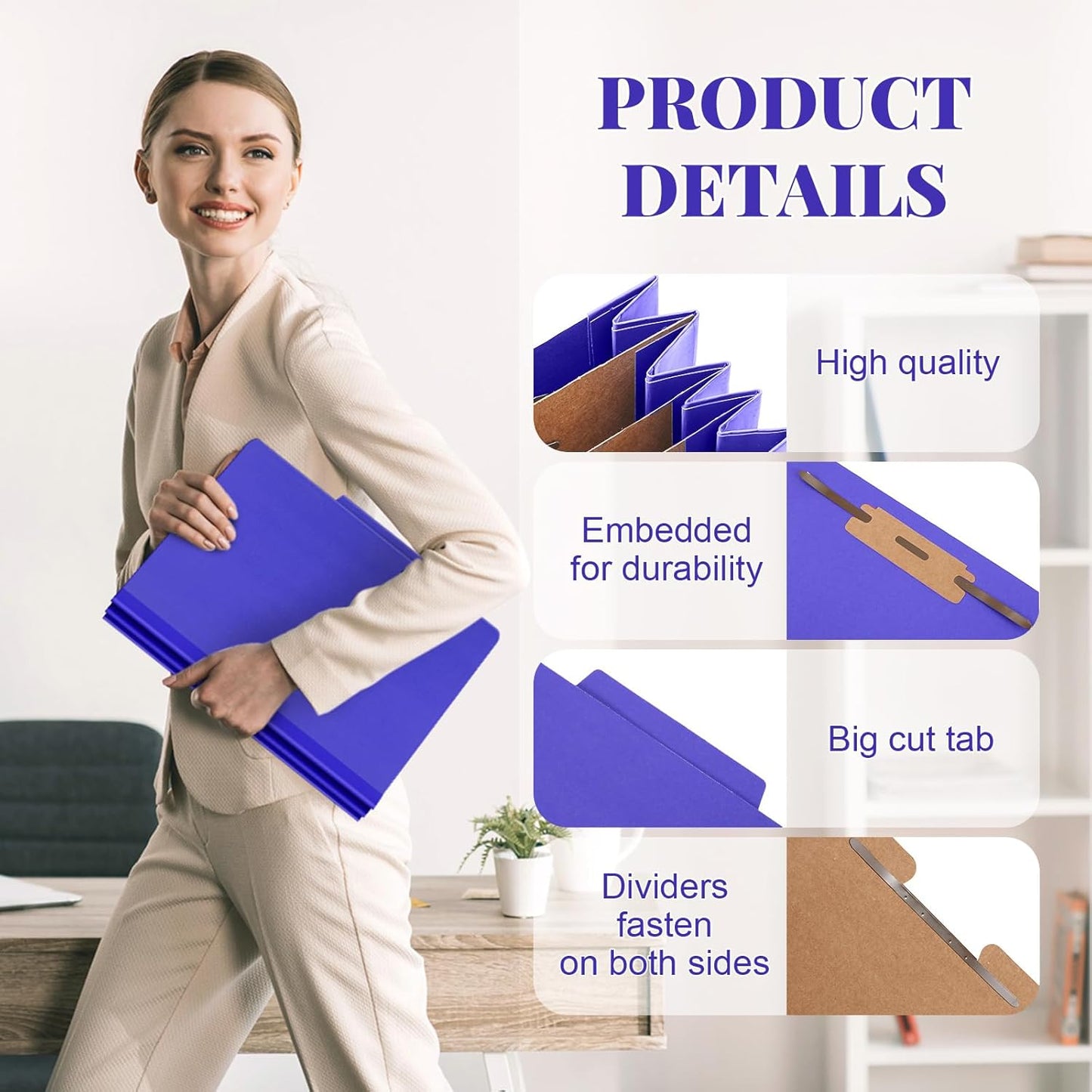 36 Pcs Classification Folders Letter Size, Back to School Supply for Teacher, Student, 3 Dividers Pressboard File Folder Bulk with 2 Fasteners, 3.5 Inch Expanding File Organizer (Purple)