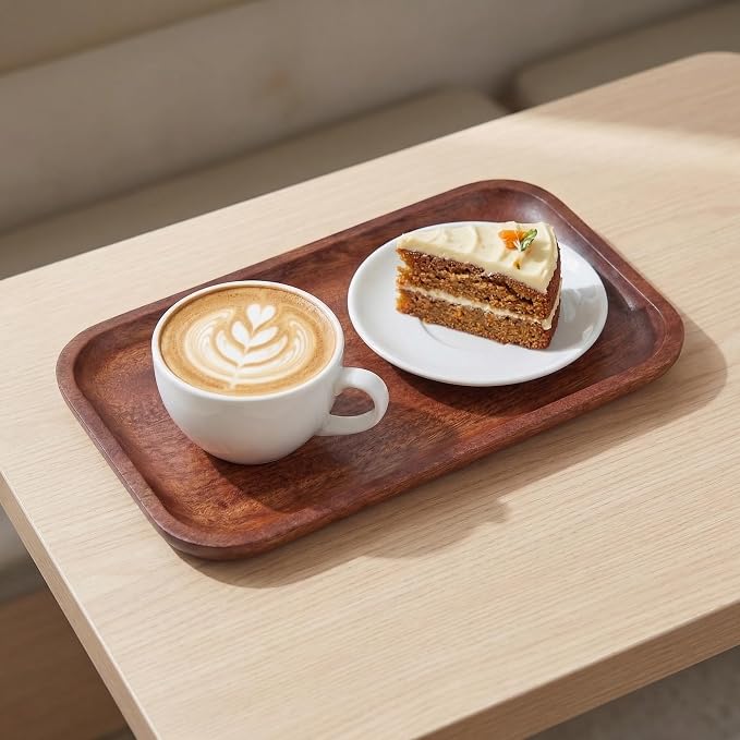 Wooden Serving Tray for Coffee Table Decorative Trays, Rectangular Solid Wood - Image 4
