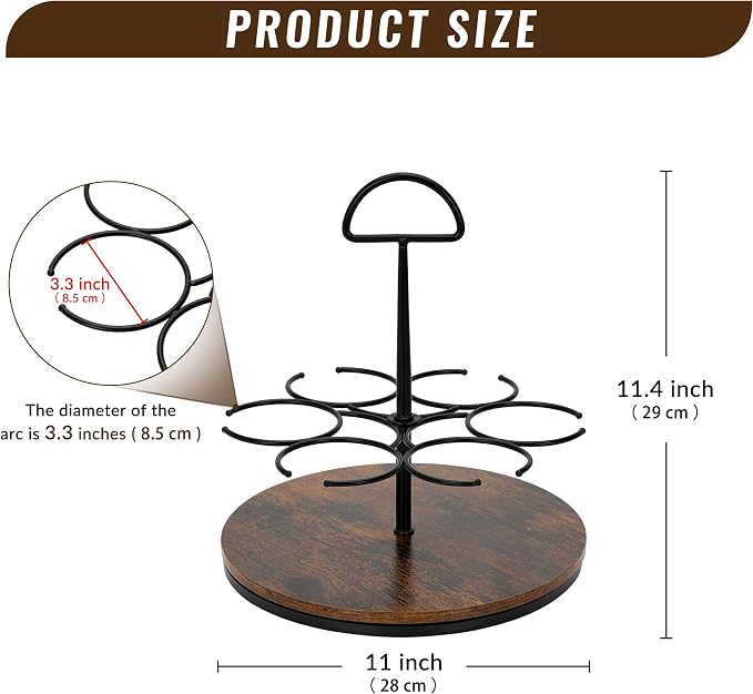 Rotating Coffee Syrup Organizer Hold 6 Bottles, Wood Coffee Syrup Rack - Image 2