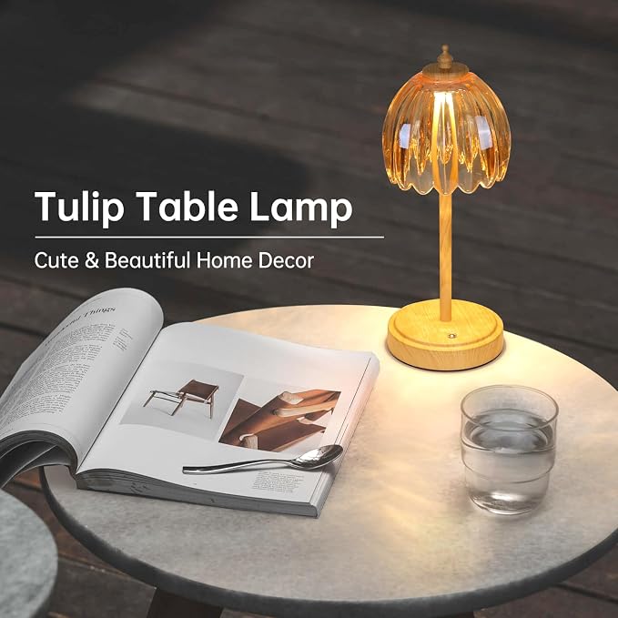 Shenmoyl Tulip Table Lamp with 5200mAh Battery & Touch Control, Small Cordless - Image 7