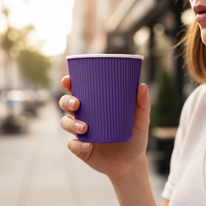 Restaurantware Ripple Wall Coffee Cups 25 Count 8 Ounce Insulated Royal Purple - Image 5