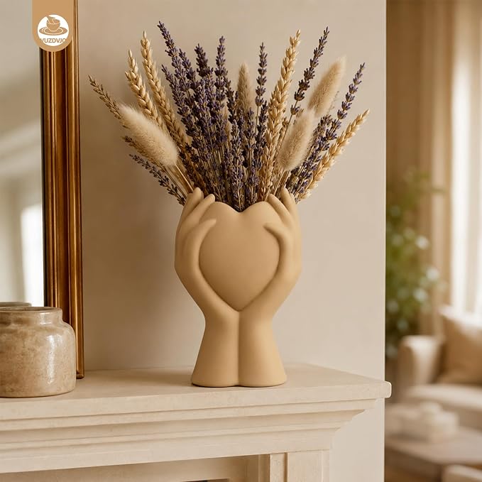 8 Inch Heart Hand Brown Ceramic Vase - Image 2
