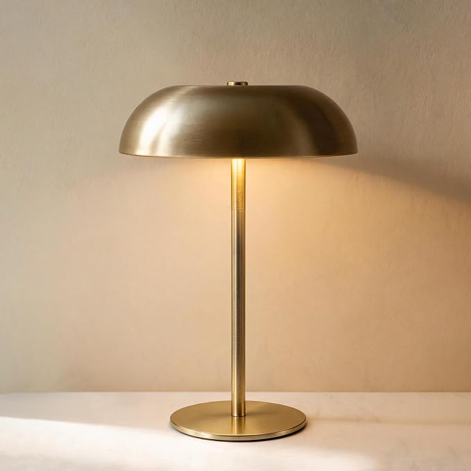 Portable LED Mushroom Table Lamp, Cordless Gold Table Lamp by BRASSLISM