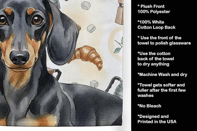 Caroline's Treasures Black and Tan Dachshund Coffee Bar Kitchen Towel Velour - Image 4