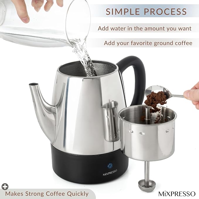 Mixpresso Small Electric Percolator Coffee Pot 4 Cup Stainless Steel - Image 9