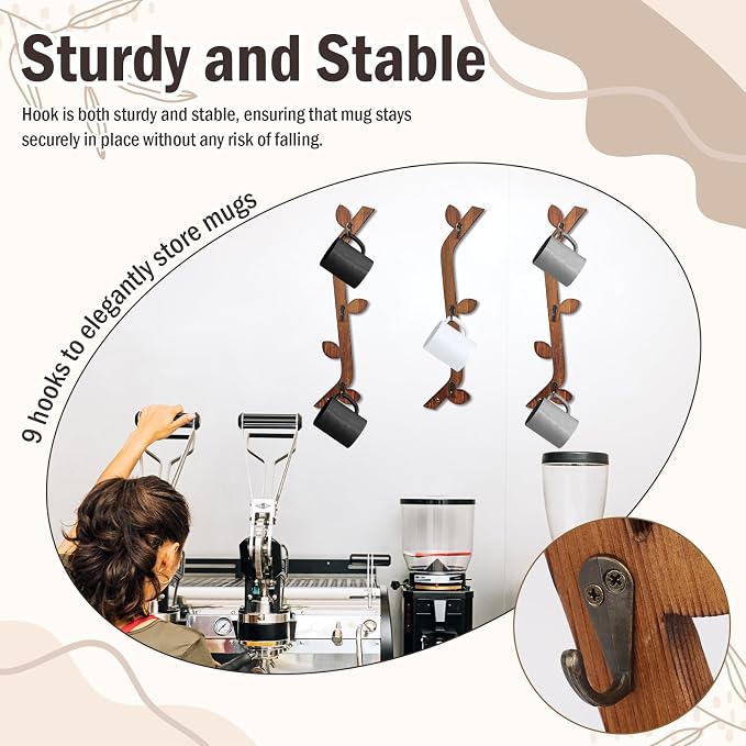 3 Pack Wood Coffee Mug Wall Rack - Image 6