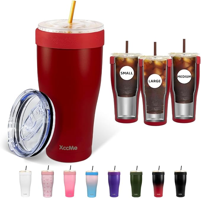 Universal Iced Coffee Sleeve, 32oz Double Wall Stainless Steel Insulator Fits by XccMe