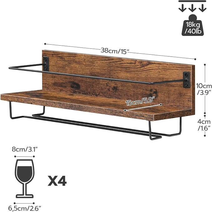 HOOBRO Wall Mounted Wine Rack 2 Pack, Hanging Wine Shelves, Wine Glass Bottle - Image 8