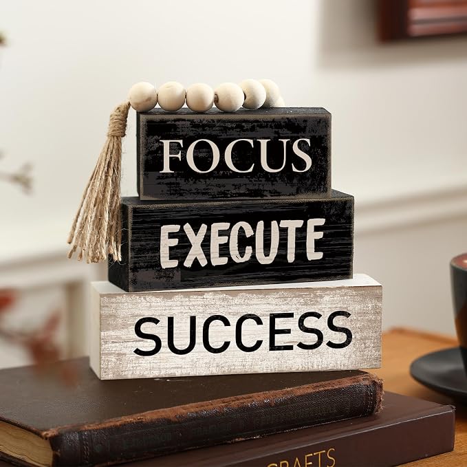 Yuntau 4 Pcs Motivational Desk Decor Wooden Office Decor Inspirational Tiered - Image 2