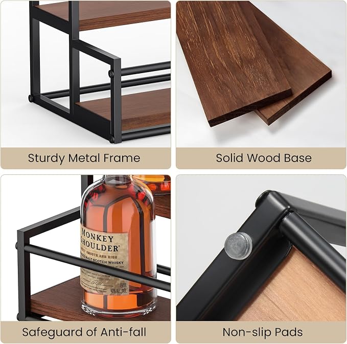 THYGIFTREE Liquor Bottle Display Shelf, 2 Tier Coffee Syrup Rack Organizer & - Image 8
