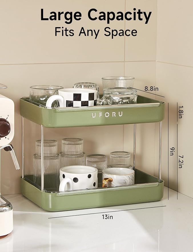 UFORU Countertop Coffee Station Organizer | 2-Tier Whisky Glass Tray, Mug - Image 9
