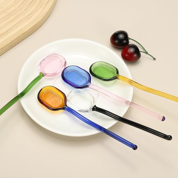 uxcell 5 Pcs Glass Coffee Spoons, 6.2 Inch Coffee Stirring Spoon, Long Handle - Image 4