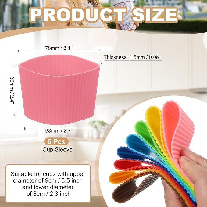 uxcell 6Pack Coffee Cup Sleeves, Reusable Silicone Heat Resistant Cup - Image 2