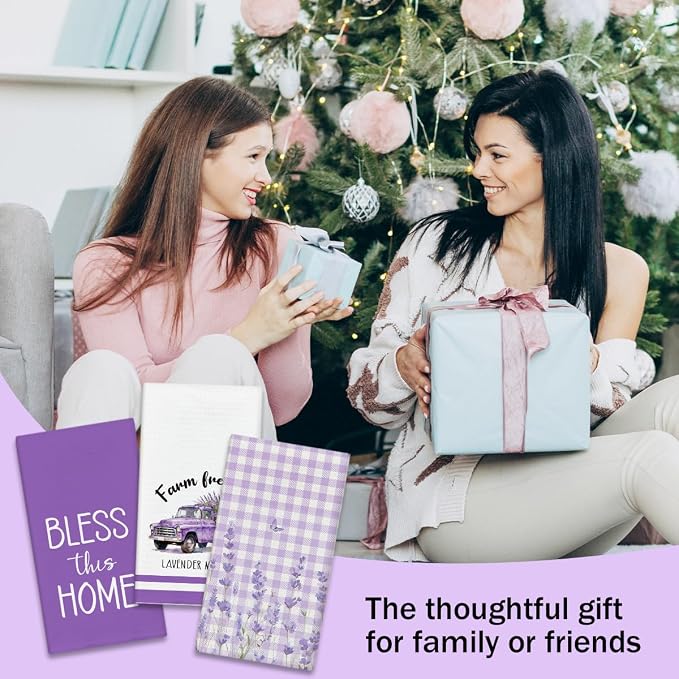 WwongxianB Bless This Home Lavender Kitchen Towels Decorative Set of 3 - Image 5