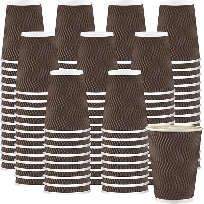 BYSNOW 500 Pack 12 oz Coffee Cups, Disposable Insulated Corrugated Ripple Wall by BYSNOW