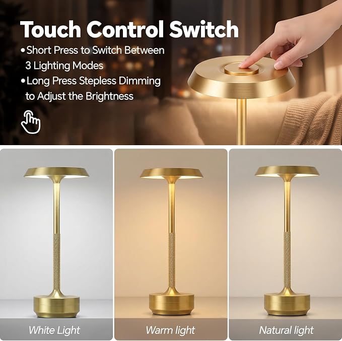 Mevnxi Cordless Table Lamp, Portable LED Desk Lamp, 5000mAh Battery Operated - Image 4