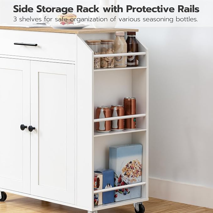 HOOBRO Kitchen Island with Power Outlet, Kitchen Storage Island with Spice Rack - Image 7