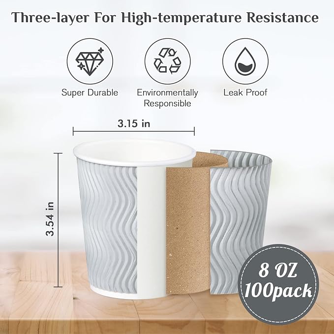 MUCHII 8 oz Disposable Paper Coffee Cups, Hot Chocolate, and Drinks - Image 6