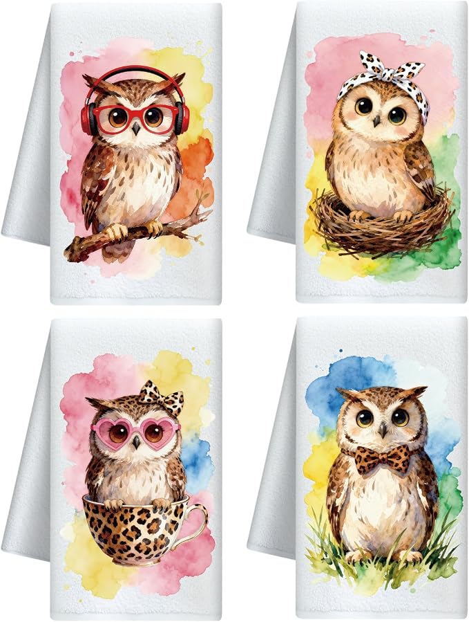CUTHOLLOW Owls Decorative Kitchen Towels Set of 4, 15.74"x23.62" Soft & by CUTHOLLOW