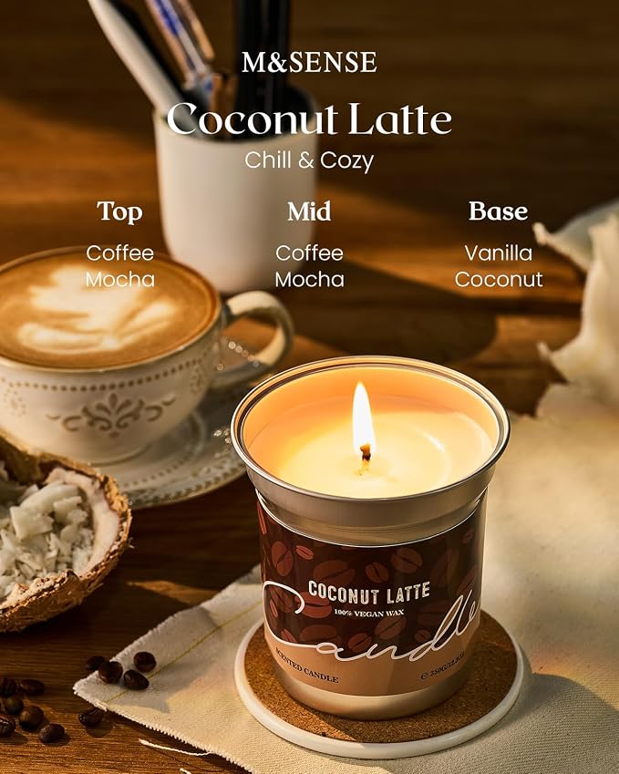 M&SENSE Coconut Latte Scented Candle, Soy Wax 7oz | 42 Hours Long Lasting - Image 4